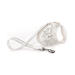 Smycz Flexi Glam Wings S taśma 3m 12kg biała perła